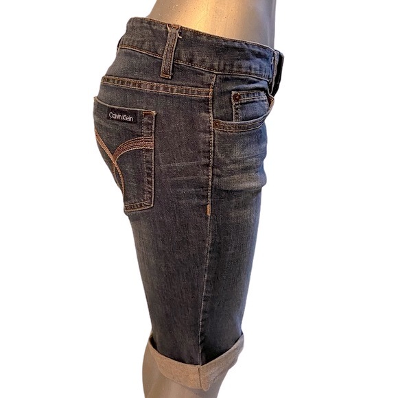 Calvin Klein Capri Jeans Denim Bermuda Cuffed Medium Wash Blue Summer Athleisure - Picture 3 of 7